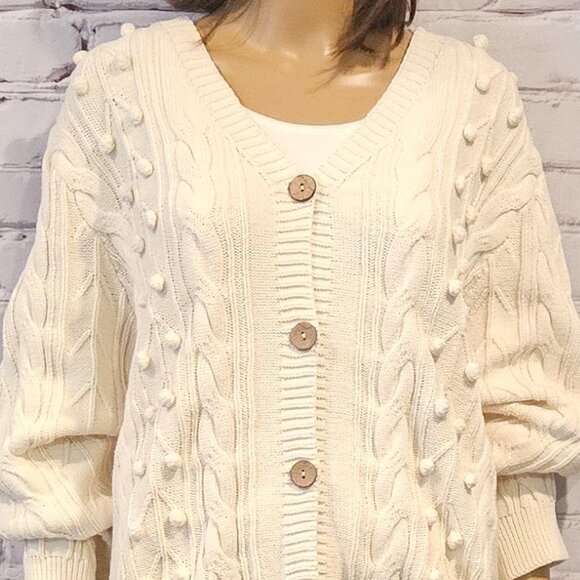 NWT!!  NEUFLORA - Gorgeous cream chunky knit button up cardigan - Picture 7 of 12